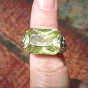 Rectangle 18k Gold Plated Peridot Silver Ring.